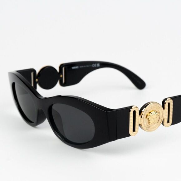 NEW Versace VE4480U GB1/87 Black Gold Dark Grey Oval Unisex Sunglasses main image 4